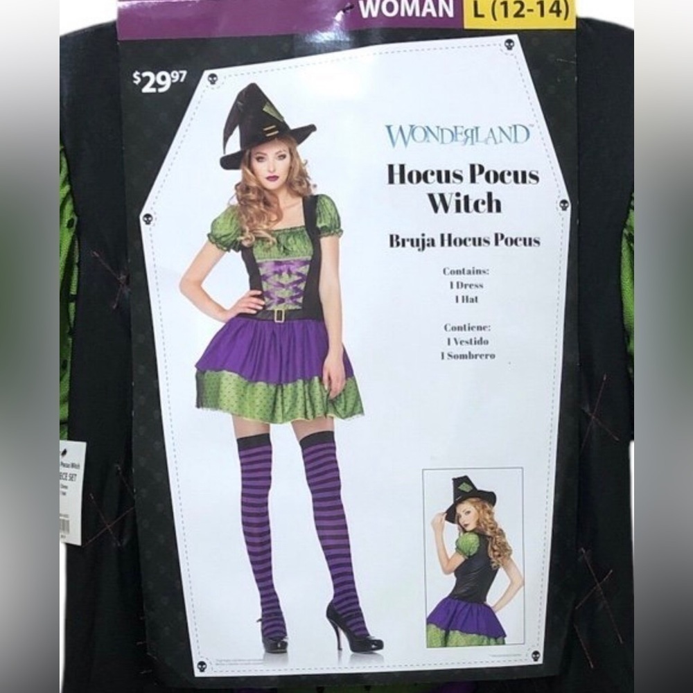 Hocus Pocus Witch Costume Adult Halloween Cosplay Size L Black Multi Whimsigoth